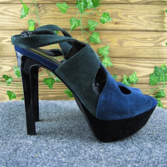 Jessica Simpson Bendie Women Platform Heel Shoes Blue Leather‎ Size 6 Medium - Picture 4 of 9
